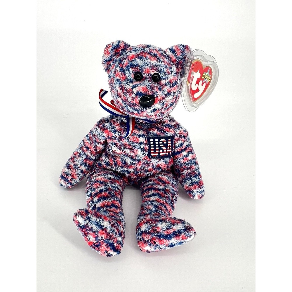 Vintage TY Beanie Baby USA Bear July 4, 2000 Tag Error Retired T1086 RARE